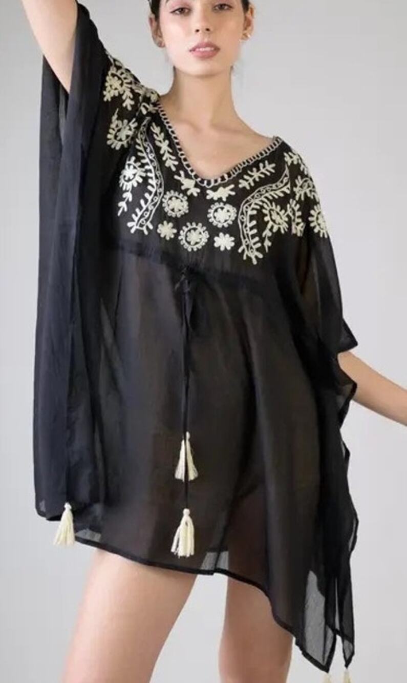 Rhea Boho Kaftan Cover Up 100% Cotton Beach Vacation Breezy Throw Flattering NWT